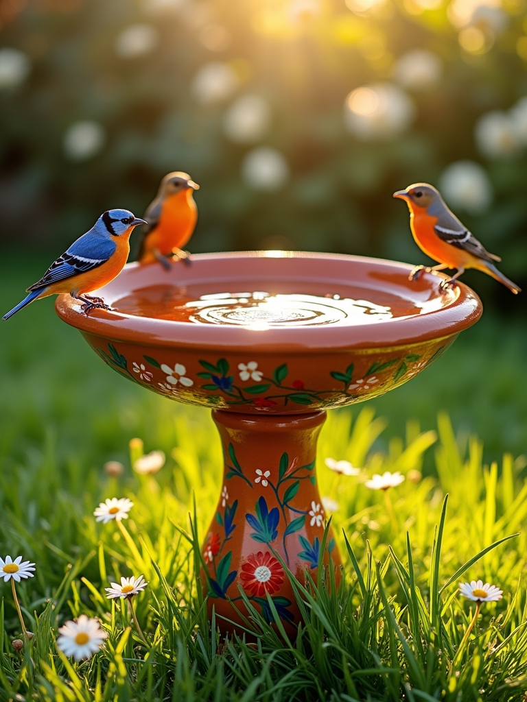 vibrant painted bird bath