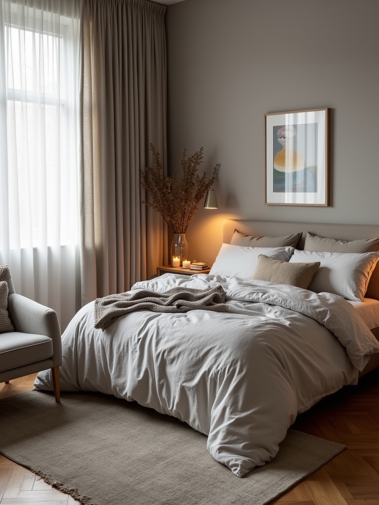 warm grey bedroom accents