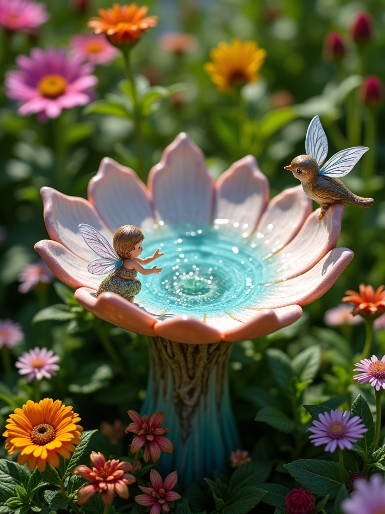 whimsical fairy tale bird bath
