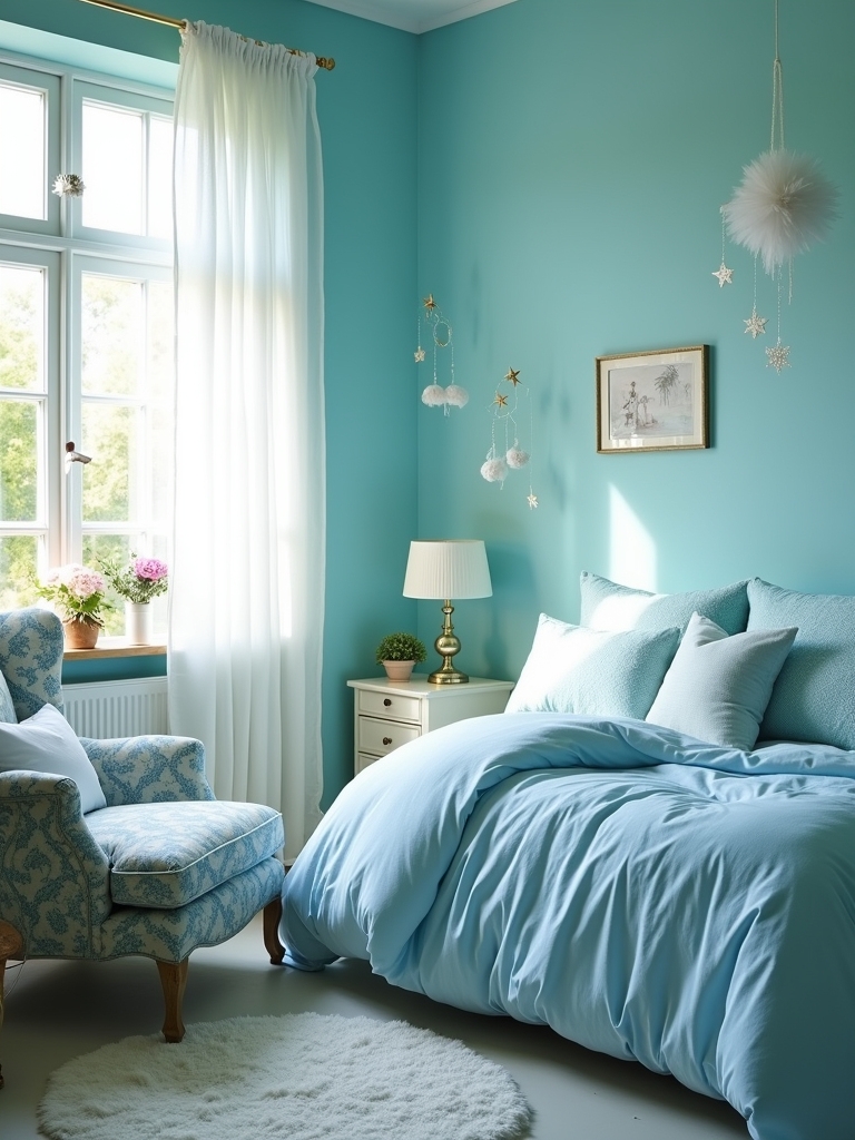 whimsical turquoise bedroom accents