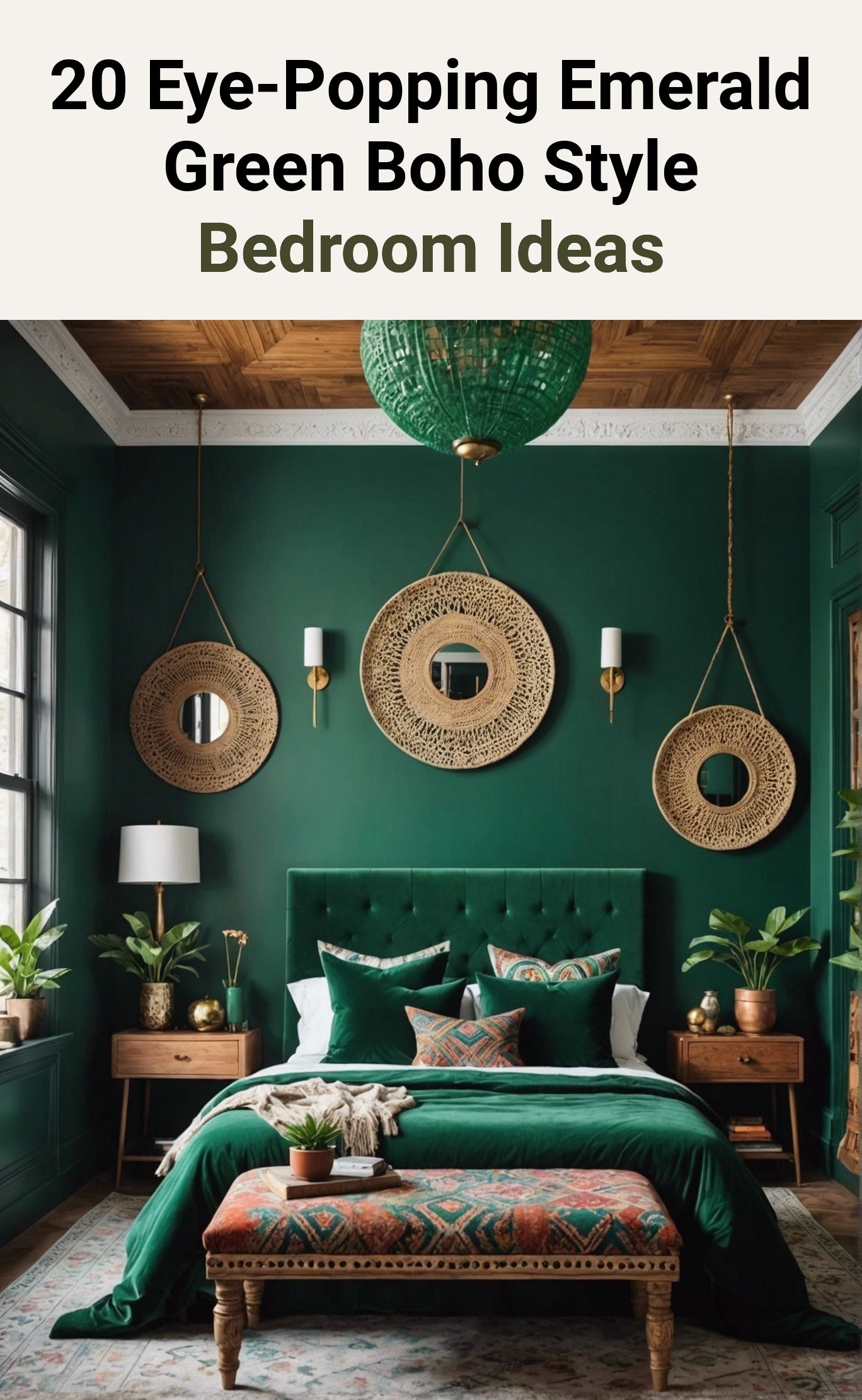 20 Eye-Popping Emerald Green Boho Style Bedroom Ideas