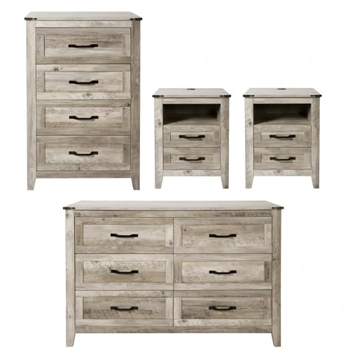 NEDYO 4PCS Farmhouse Dresser Set, Dresser and Nightstand Sets, Rustic...