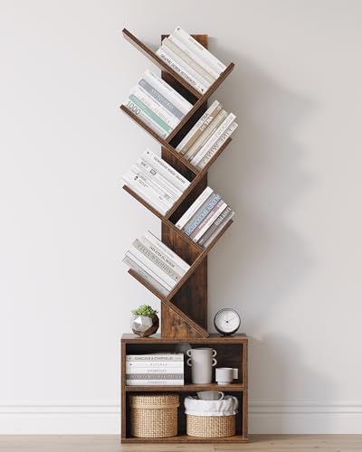 SUNMORY 6 Tier Tree Bookshelf, Small Bookcase with Storage Cabinet,...