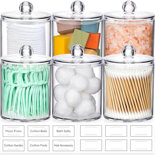 AOZITA 6 Pack Acrylic Qtip Holder Dispenser for Cotton,Swab, Ball,...
