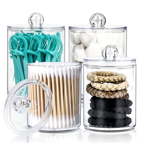 SZHLUX 4-Pack Qtip Holder Dispenser - Small Clear Plastic Storage Jars...