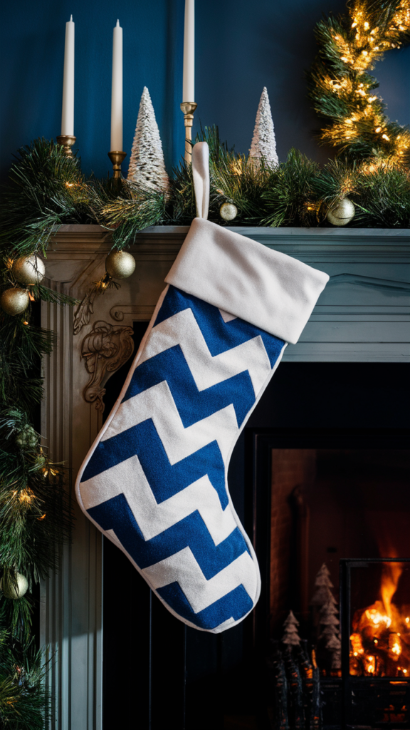 Blue and White Chevron Stocking