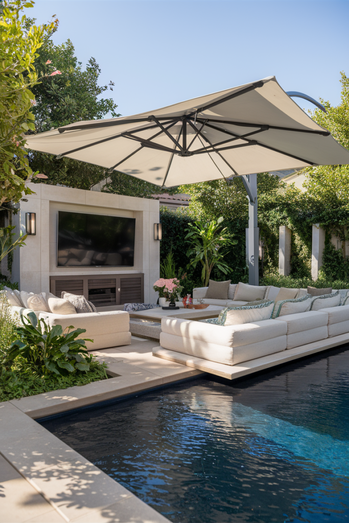 Create a TV oasis with a patio umbrella
