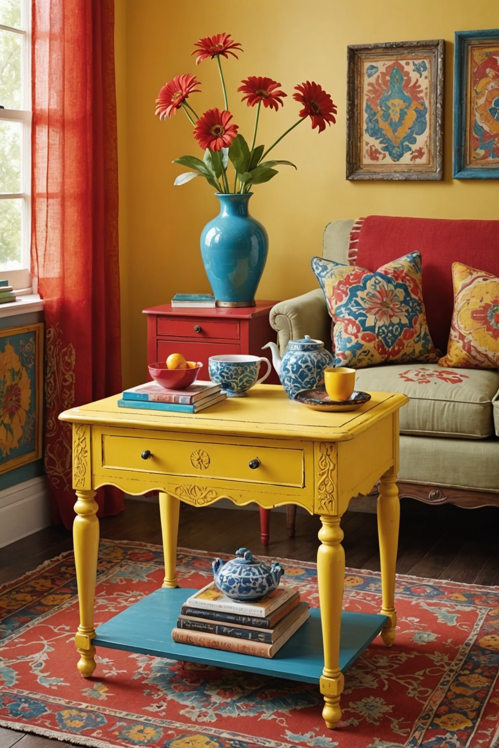 Add a Pop of Color with a Brightly Painted Side Table