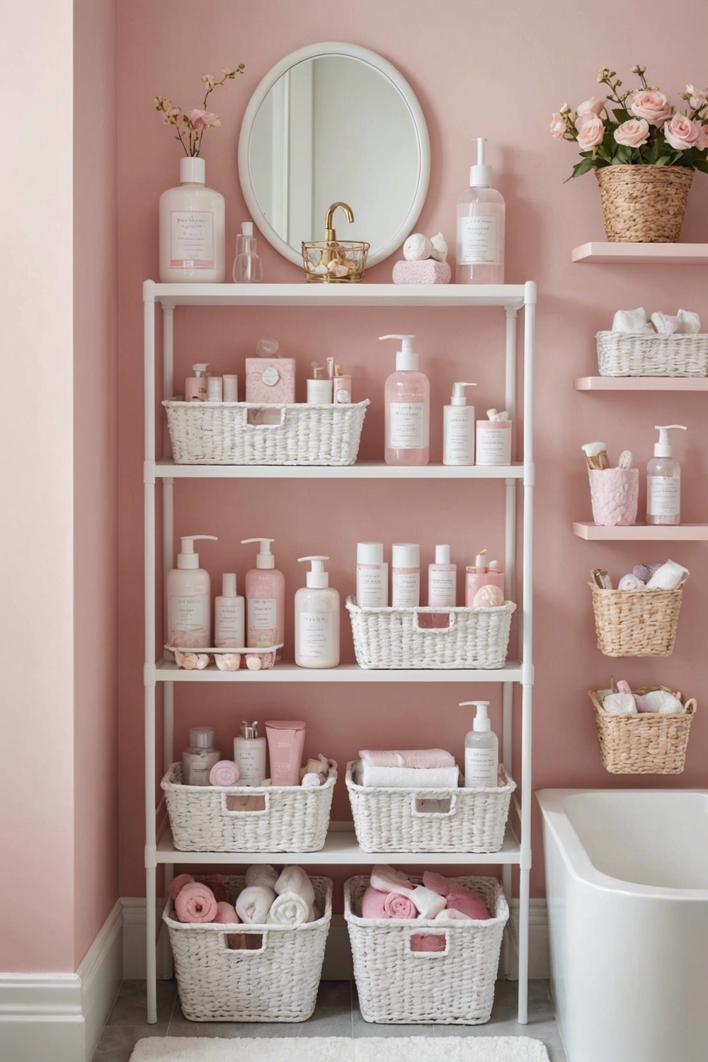 Adorable Bathroom Shelves with Bins
