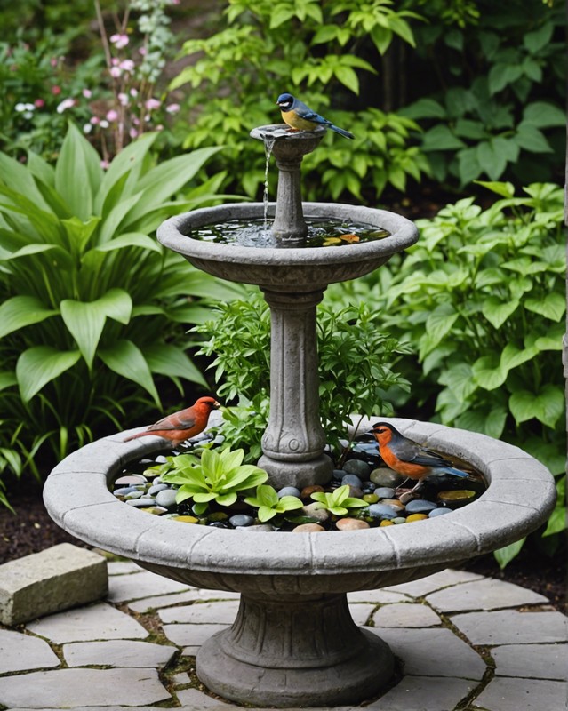 Bird Bath with Plants and Stones