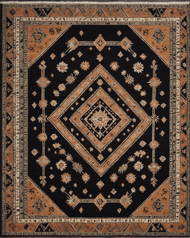 Black Boho Area Rug in an Earthy Pattern