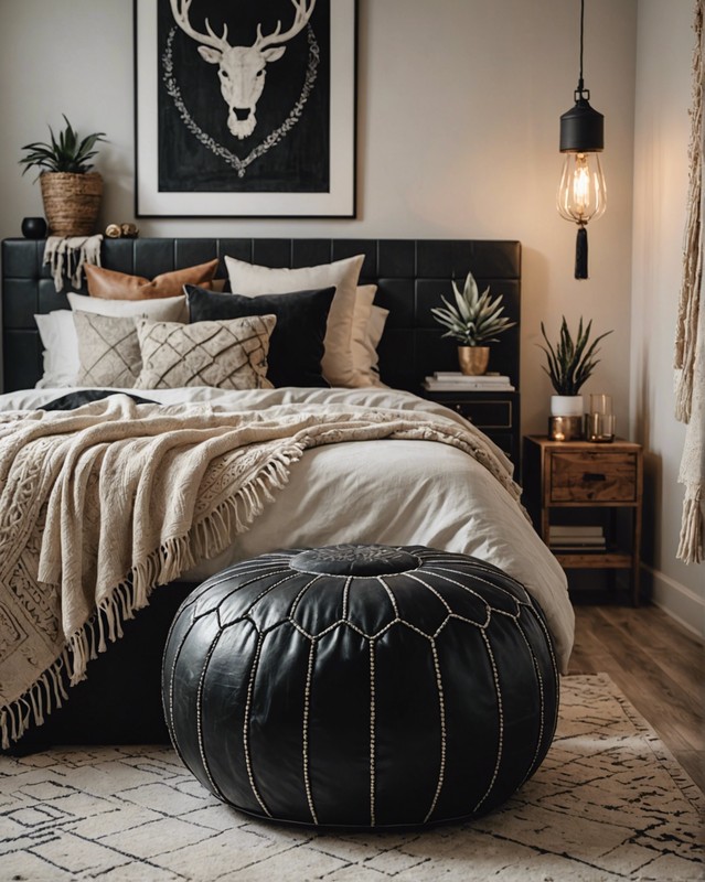 Black Leather Pouf