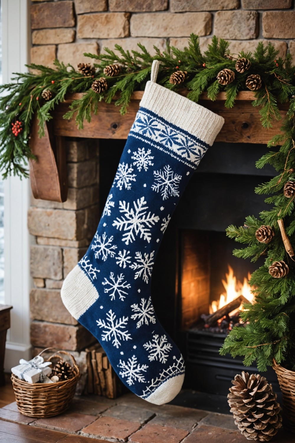 Blue and White Fair Isle Stocking