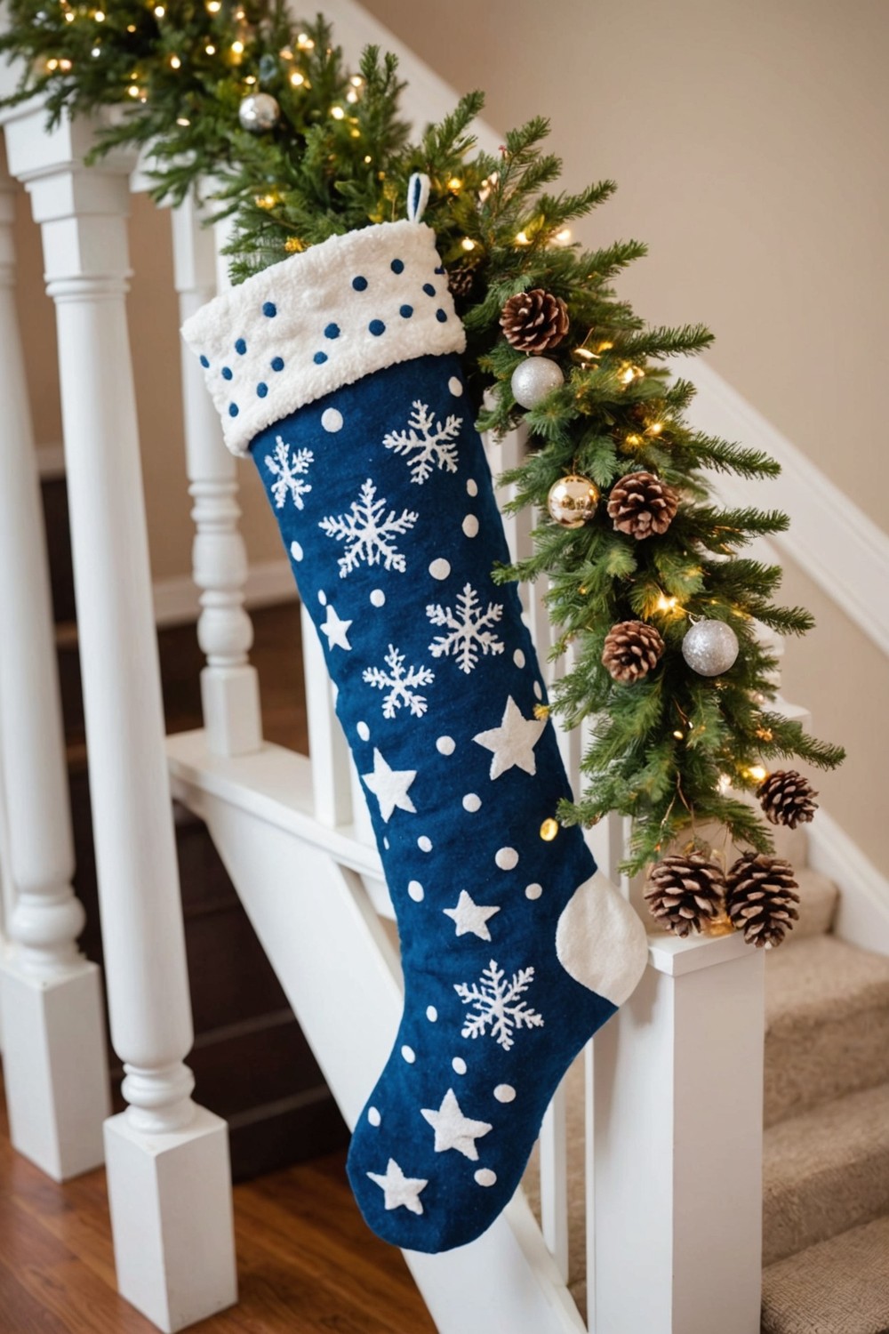 Blue and White Polka Dot Stocking