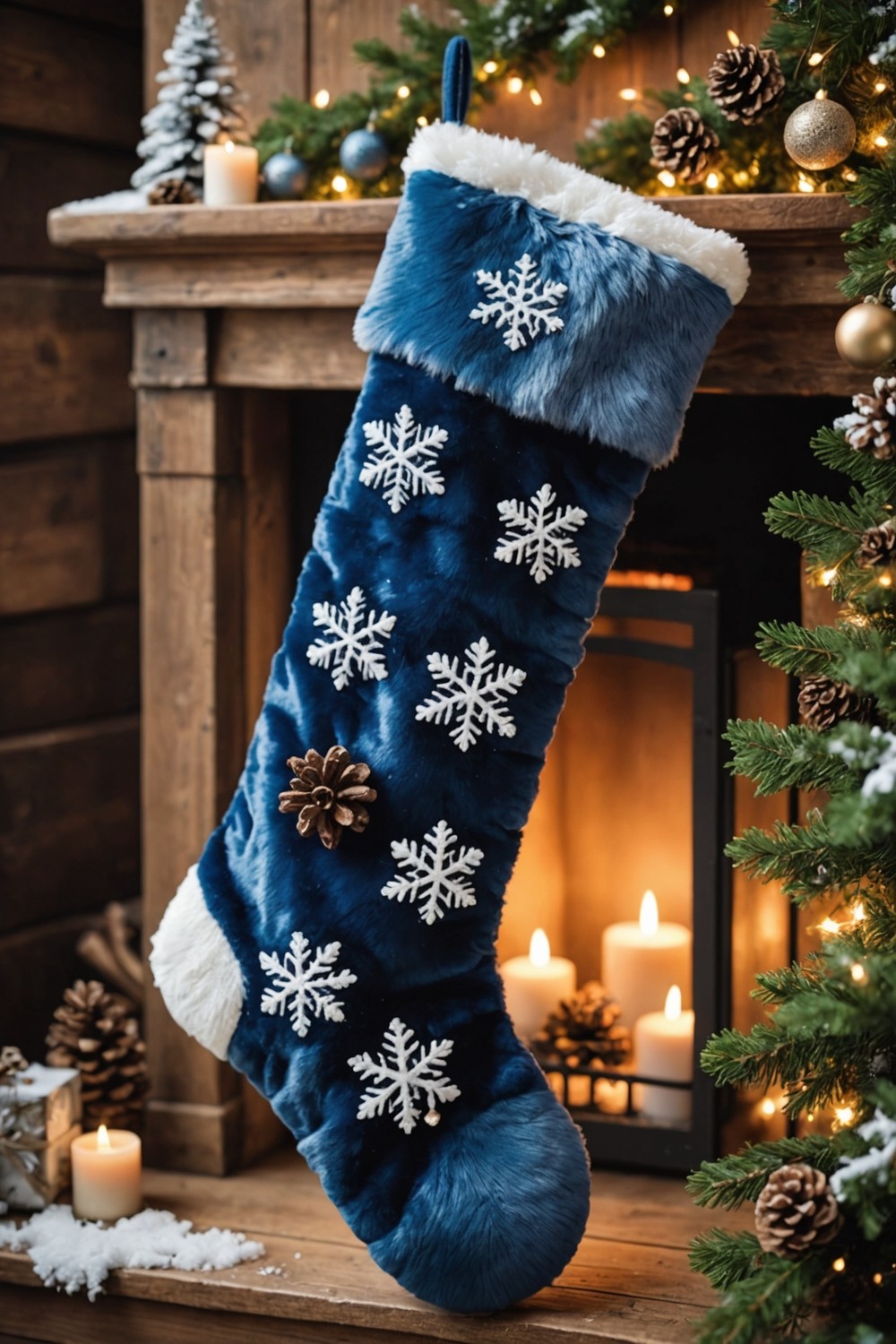Blue Faux Fur Stocking with White Trim