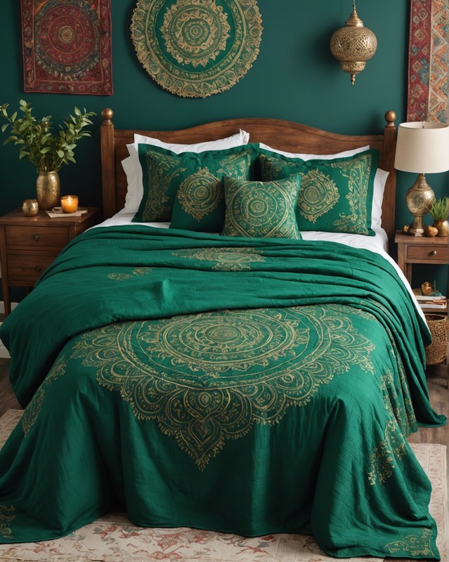 Bohemian-Inspired Bedspread in Emerald Green