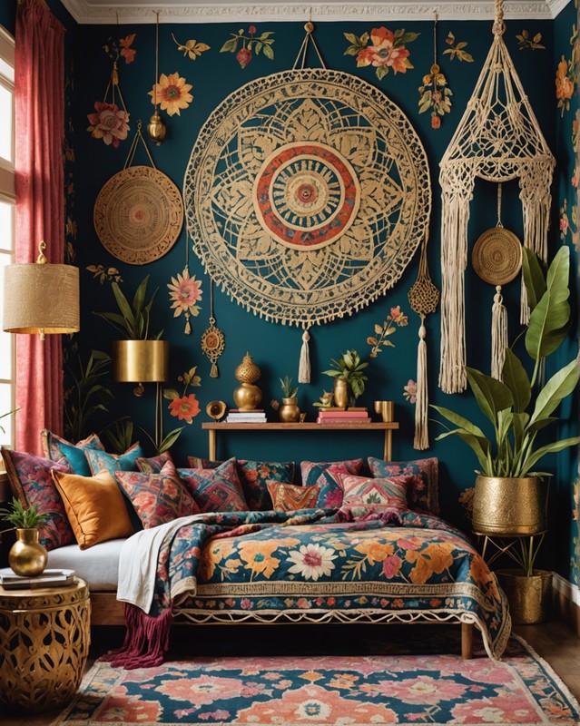 Bohemian Floral Wallpaper with Gold Foil Details