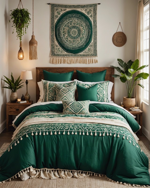 Boho-Chic Bedding in Emerald Green and White
