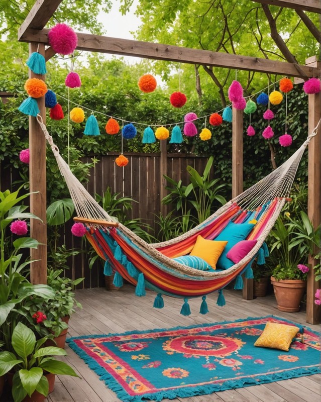 Boho Chic Fringe Hammock with Pom-Poms