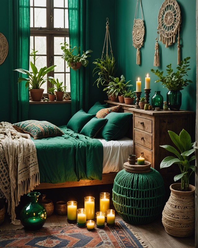 Candles in Emerald Green Glass Jars