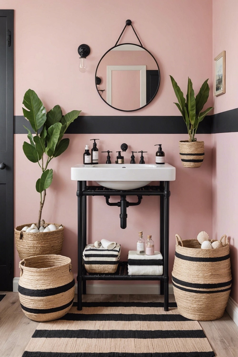 Coastal Pink and Black Bathroom