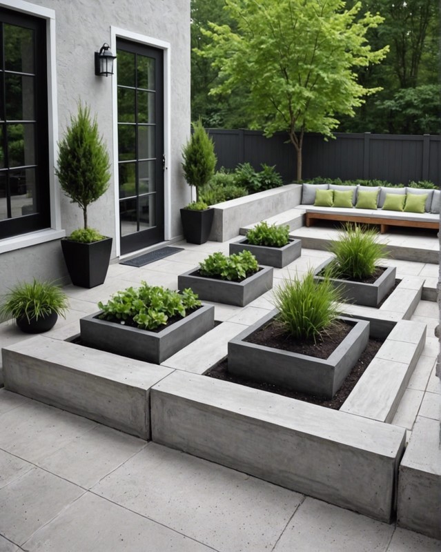 Concrete Patio with Planter Boxes