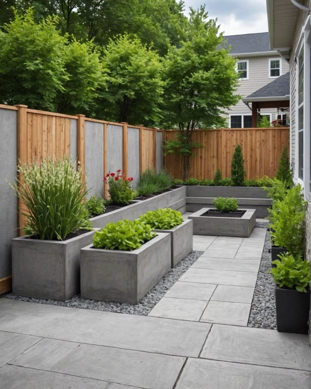 Concrete Patio with Raised Planter Beds
