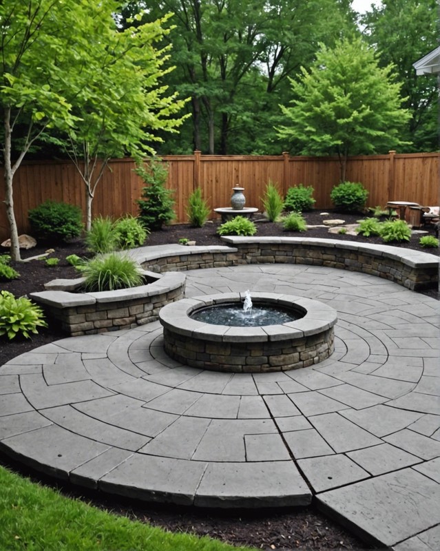 Concrete Patio with Water Feature