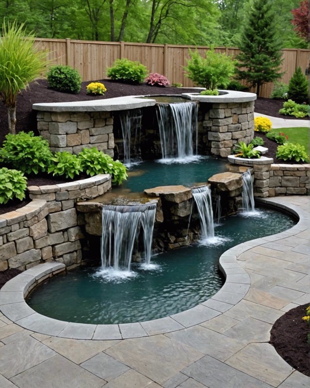 Concrete Patio with Waterfall Feature