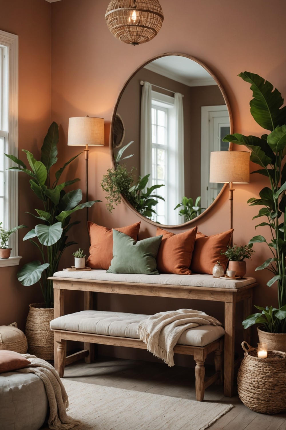 Cozy Terracotta Bedroom Benches