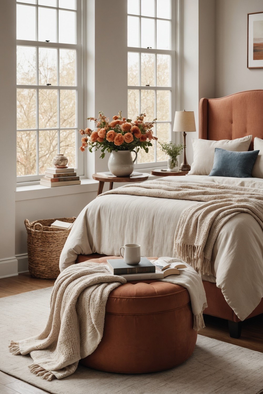 Cozy Terracotta Ottomans with Storage