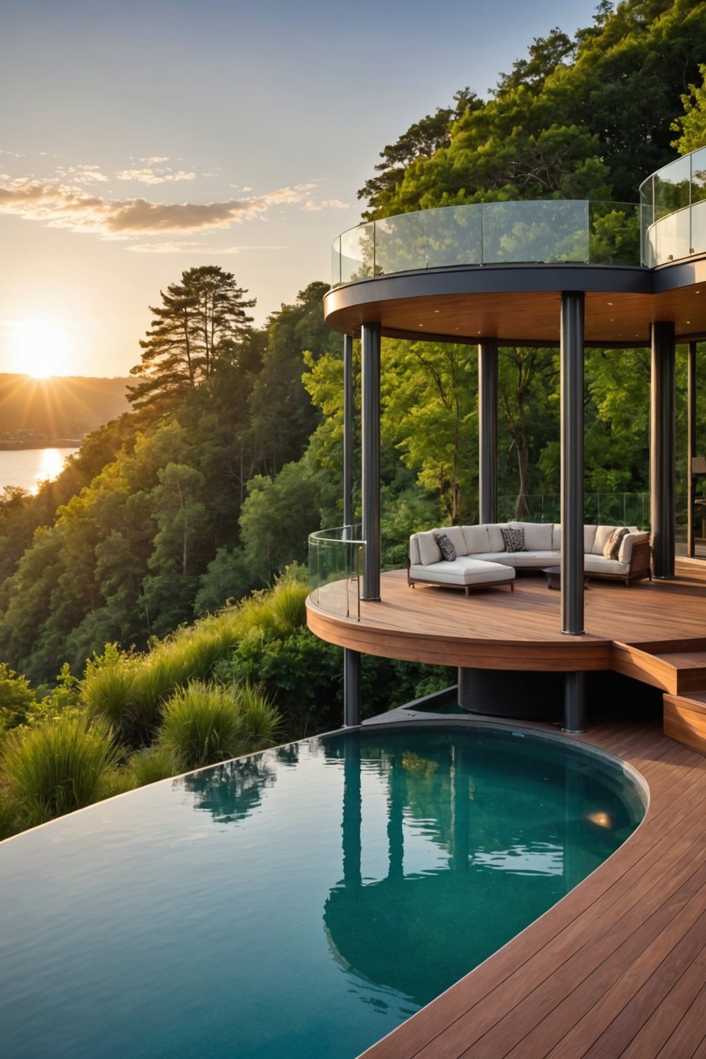 Deck with Cantilevered Section and Glass Railing