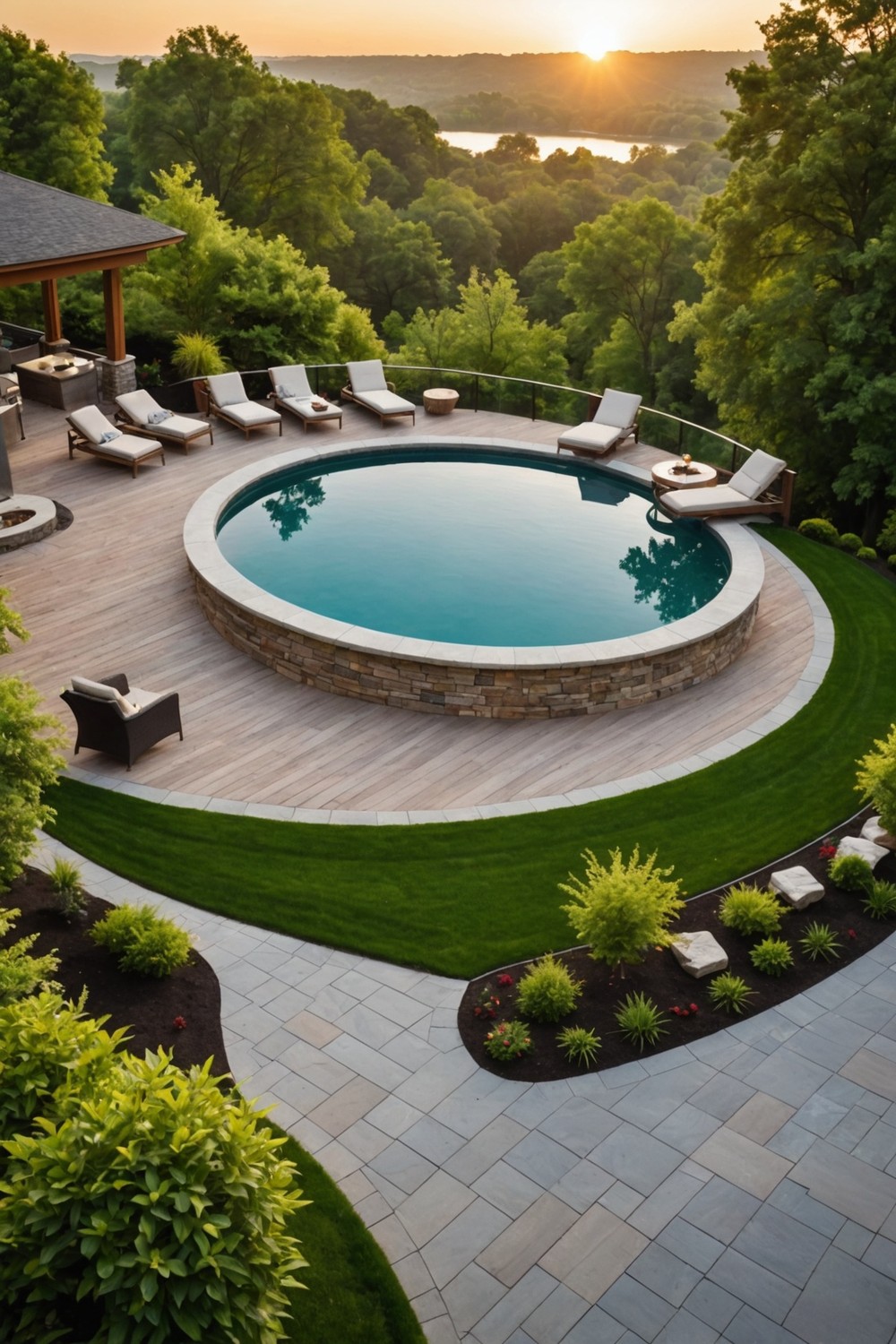 Deck with Raised Perimeter and Glass Railing