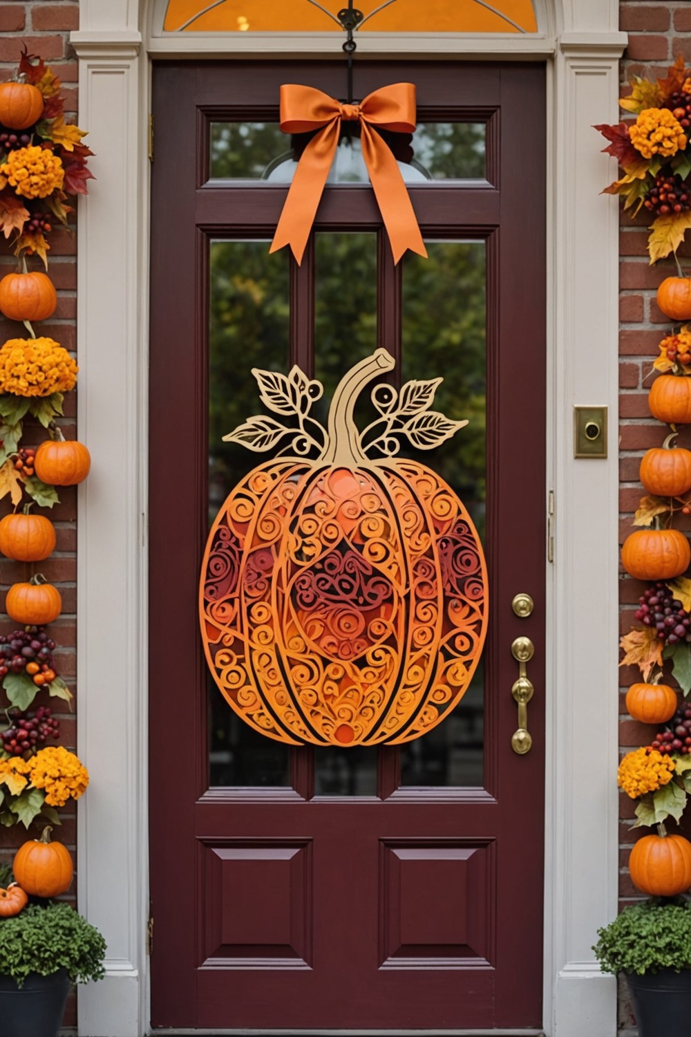 Decoupage Pumpkin Door Hanger with Fall Colors