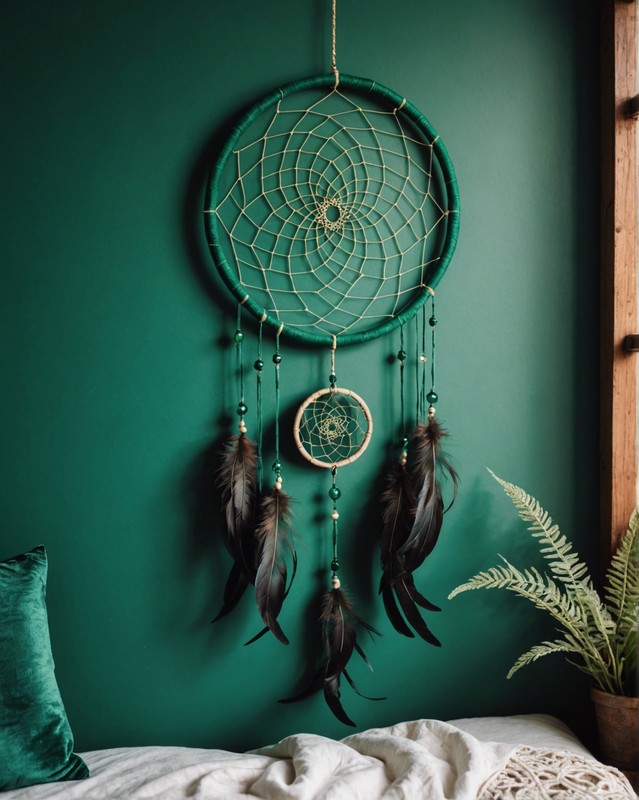 Dream Catcher with Emerald Green Feathers