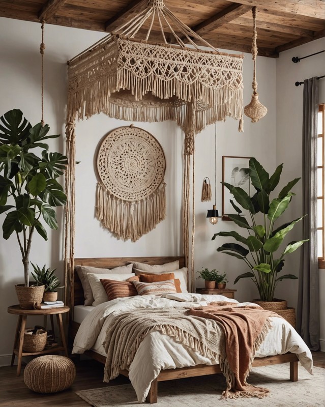 Earthy Boho Bedroom with Macrame Canopy