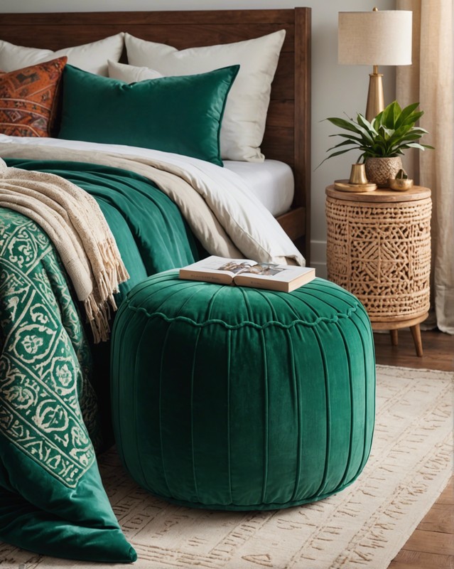 Emerald Green Pouf as a Bedside Table
