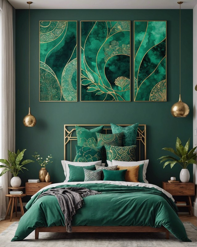 Emerald Green Wall Art with Abstract Patterns