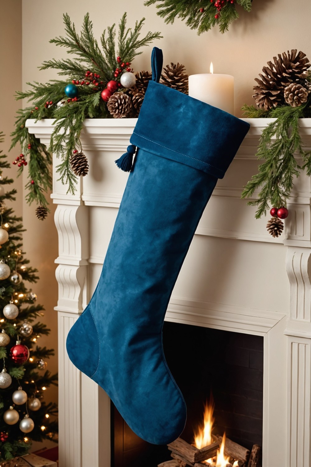 Faux Blue Suede Stocking
