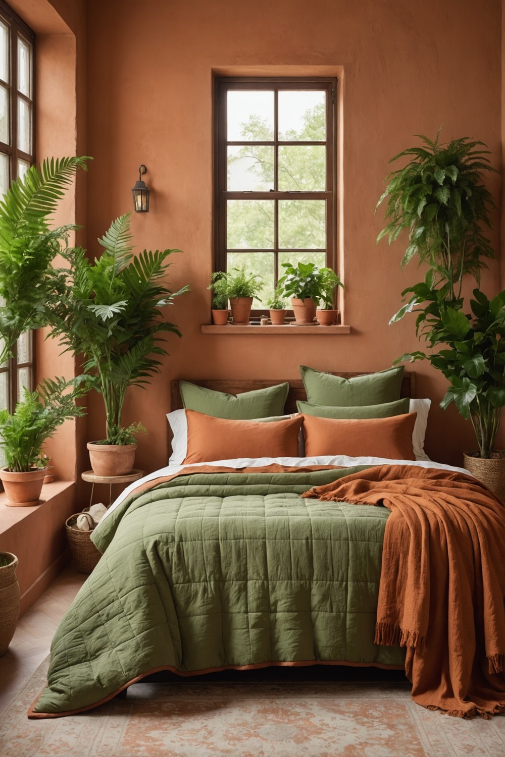 Fern Green Bedding with Rustic Terracotta Window Planters