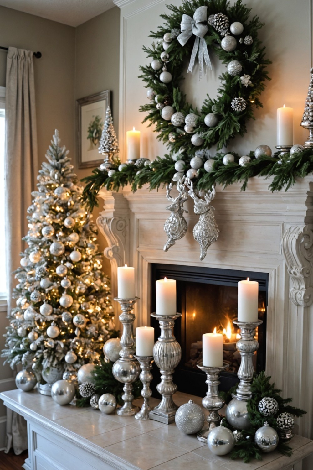 Flocked Tree and Ornaments