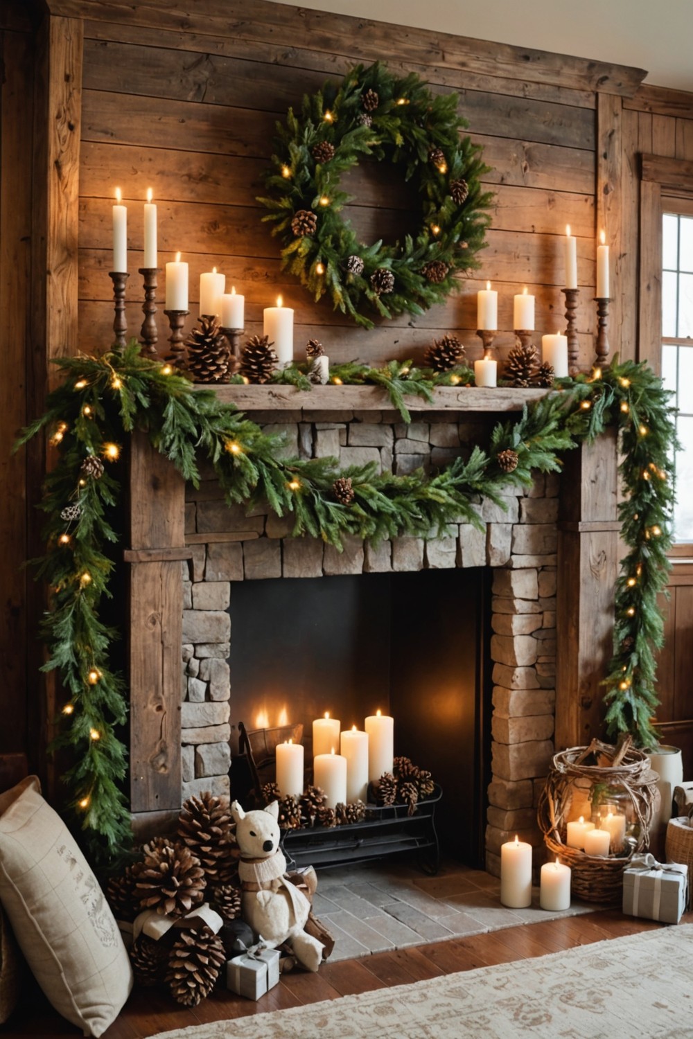 Fresh Garland and Pinecones