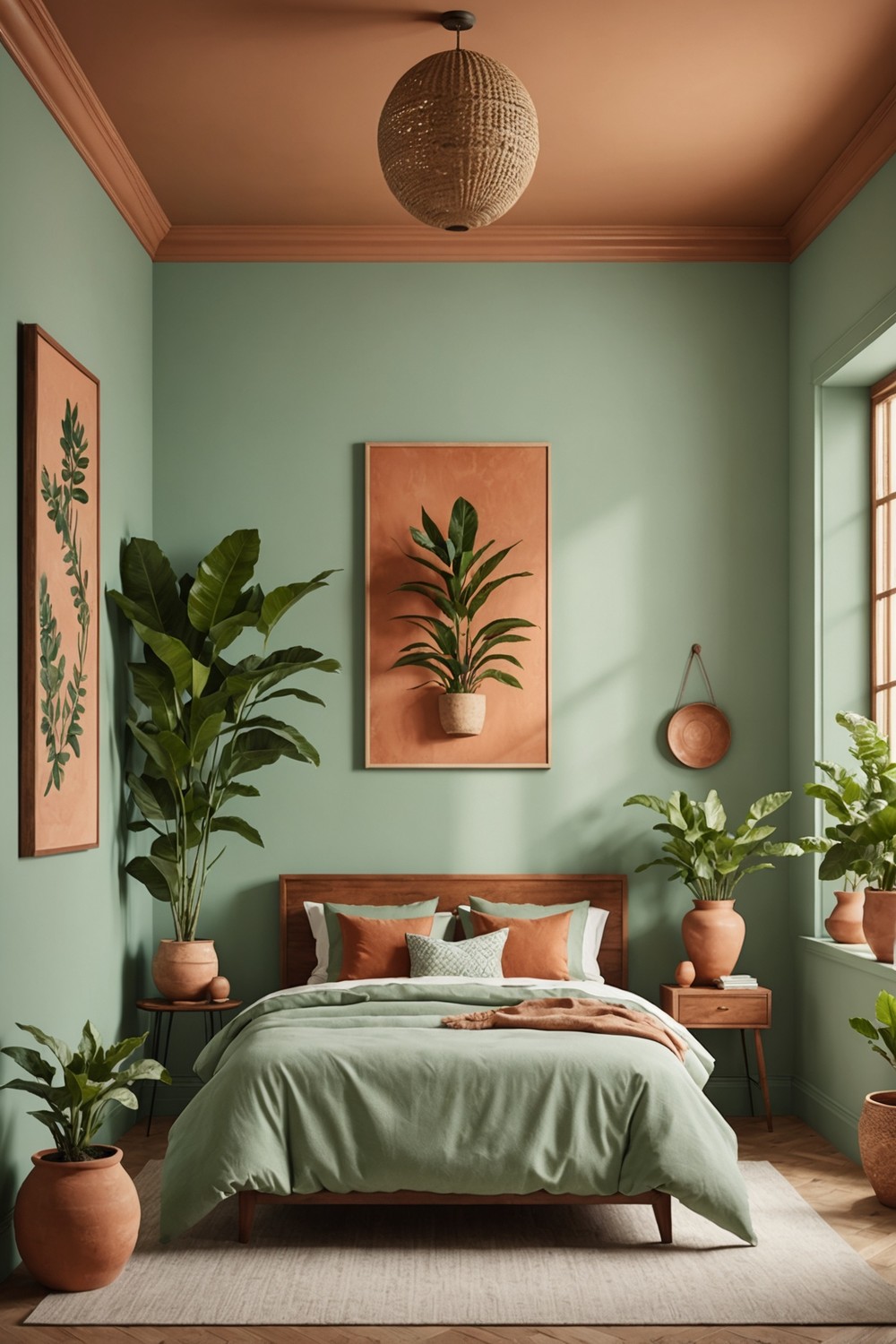 Fresh Mint Green Walls with Earthy Terracotta Decor