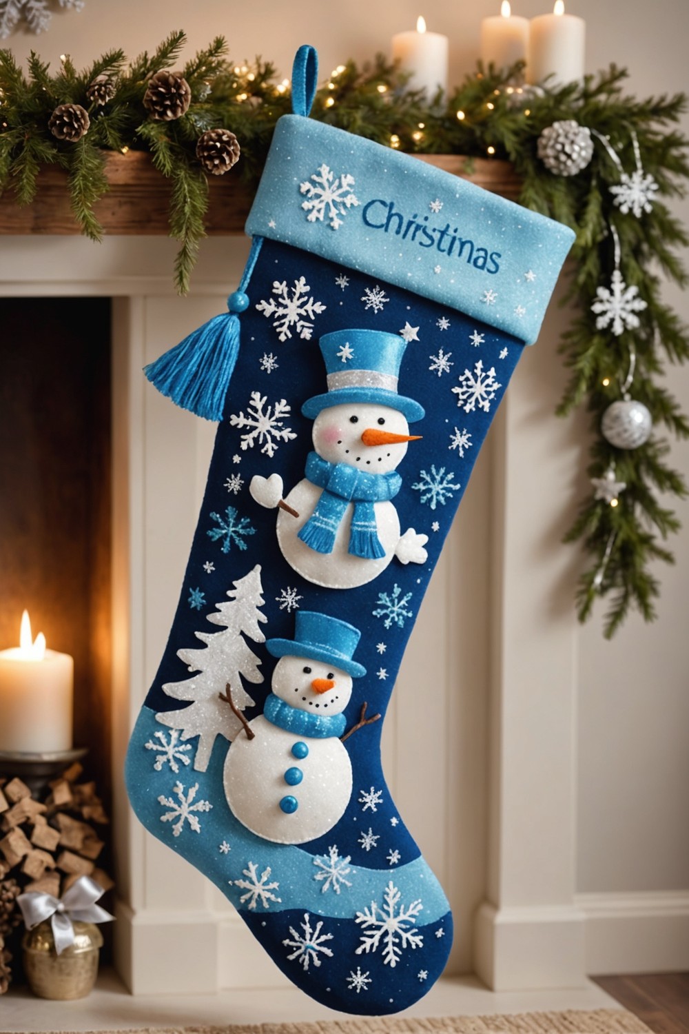 Glittery Blue Snowman Stocking