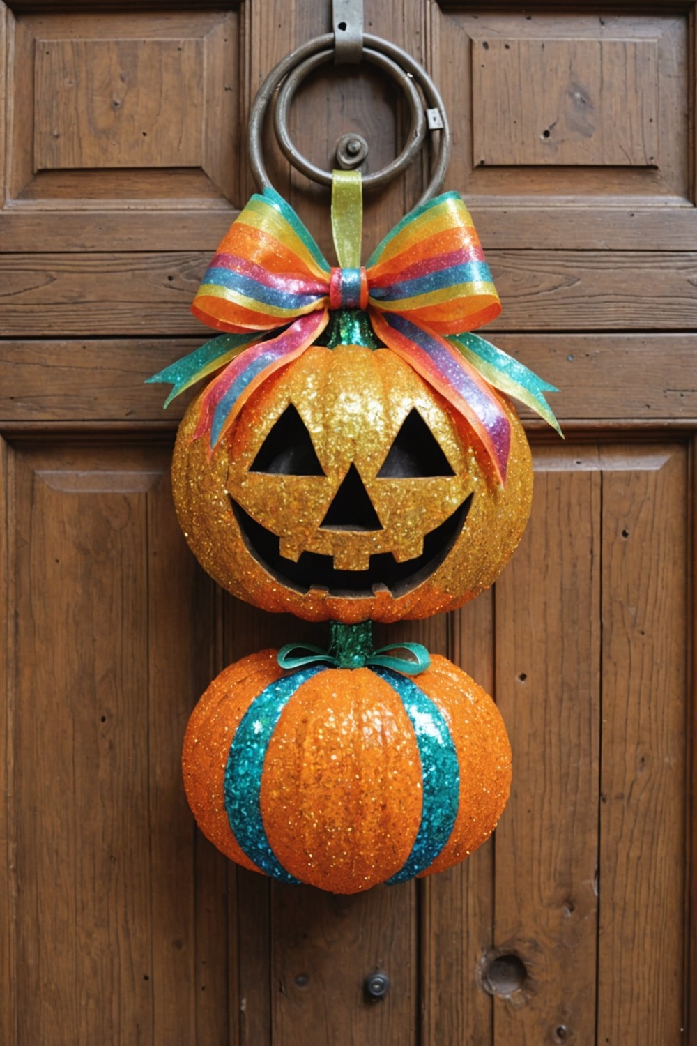 Glittery Pumpkin Door Hanger with Pipe Cleaner Stem