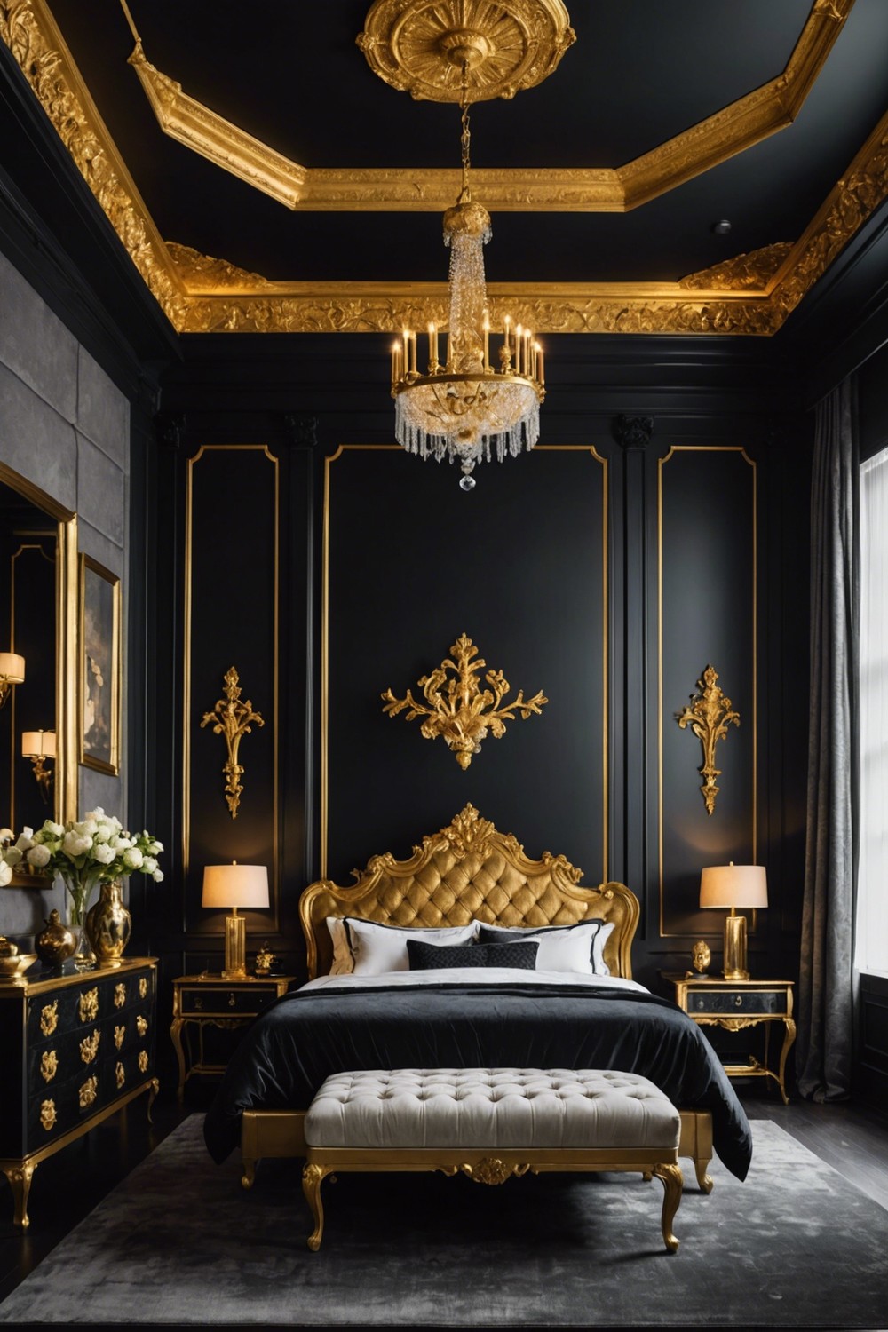 Gold-leaf Accented Black Ceiling