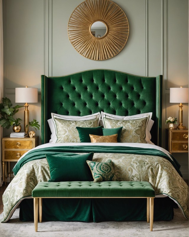 Gold and Green Velvet Headboard