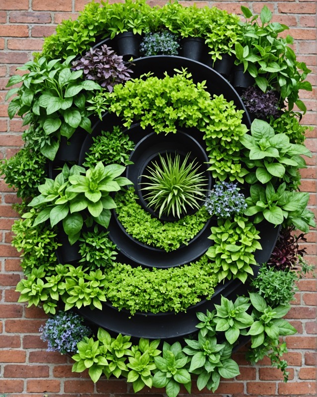 Herbs spiral vertical garden.