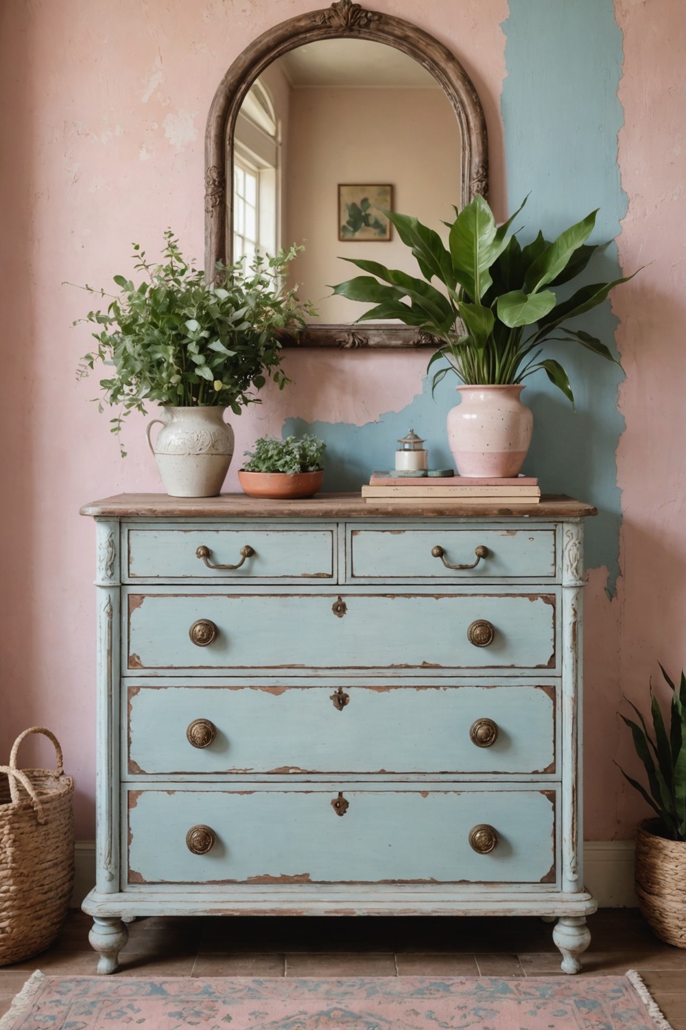 Incorporate Soft Pastels with a Distressed Finish Dresser