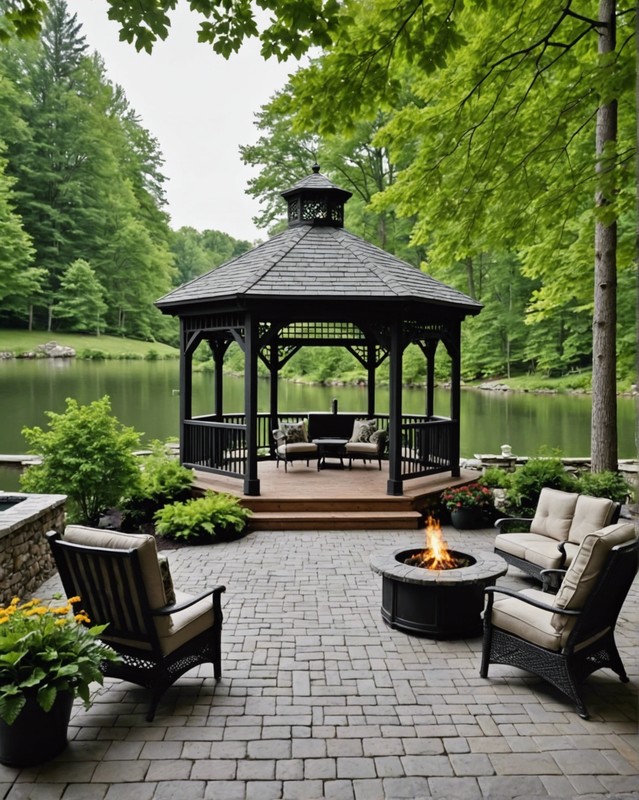 Lakeside Gazebo with Screened Walls and a Fireplace
